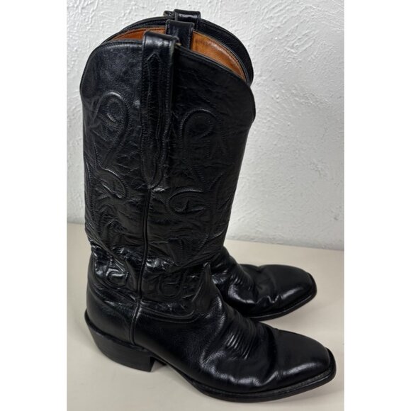 Luskeys Ryons Men 9.5 D Fort Worth Western Cowboy Dress Boots Black Leather EUC main image 10
